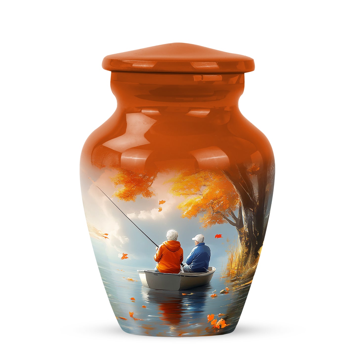Gold Stately Fishing Cremation Urns for Human Ashes - 10-inch, 200 cu in - Yatskia