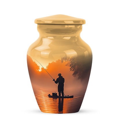 Personalized Fishing Cremation Urns - Wondrous Gold 10-inch, 200 cu in - Yatskia