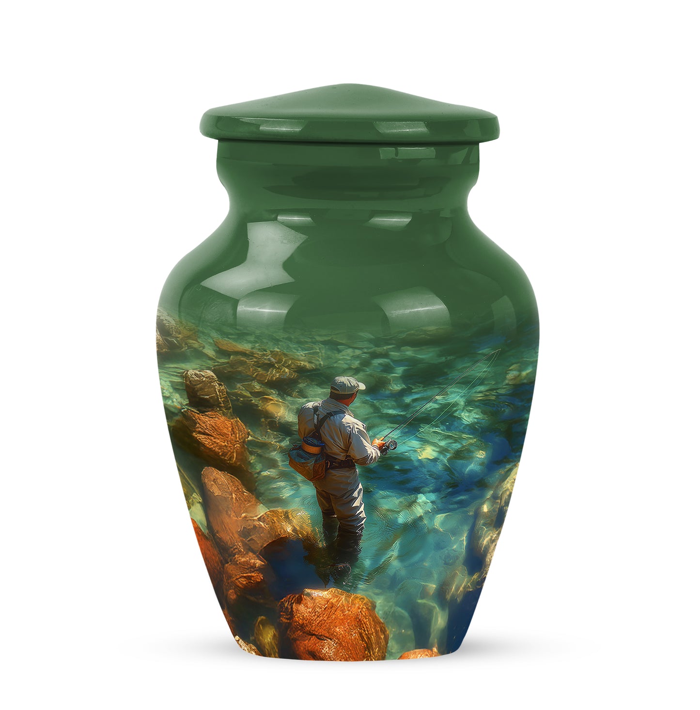 Personalized Green Fishing Cremation Urns for Ashes - Captivating 10-inch - Yatskia