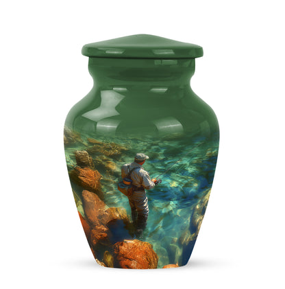 Personalized Green Fishing Cremation Urns for Ashes - Captivating 10-inch - Yatskia