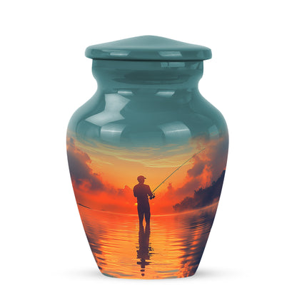 Resplendent Teal Fishing Cremation Urn for Ashes - 10-inch, 200 cu in - Yatskia