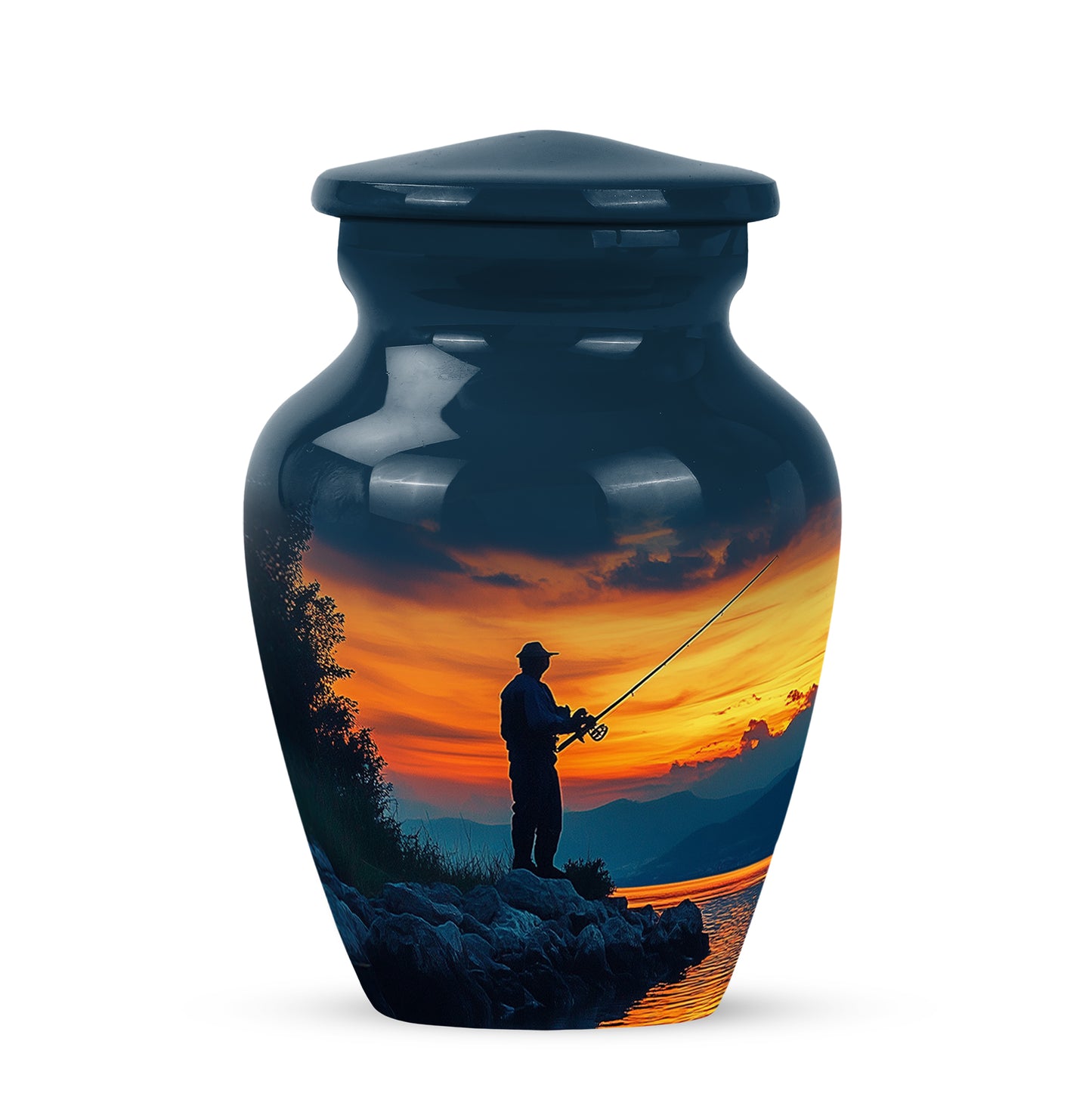 Personalized Fishing Cremation Urns - Eminent Blue 10-inch, 200 cu in - Yatskia