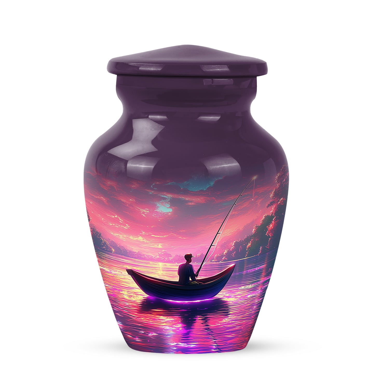 Personalized Pink Heavenly Fishing Cremation Urns for Human Ashes - 10-inch, 200 cu in - Yatskia