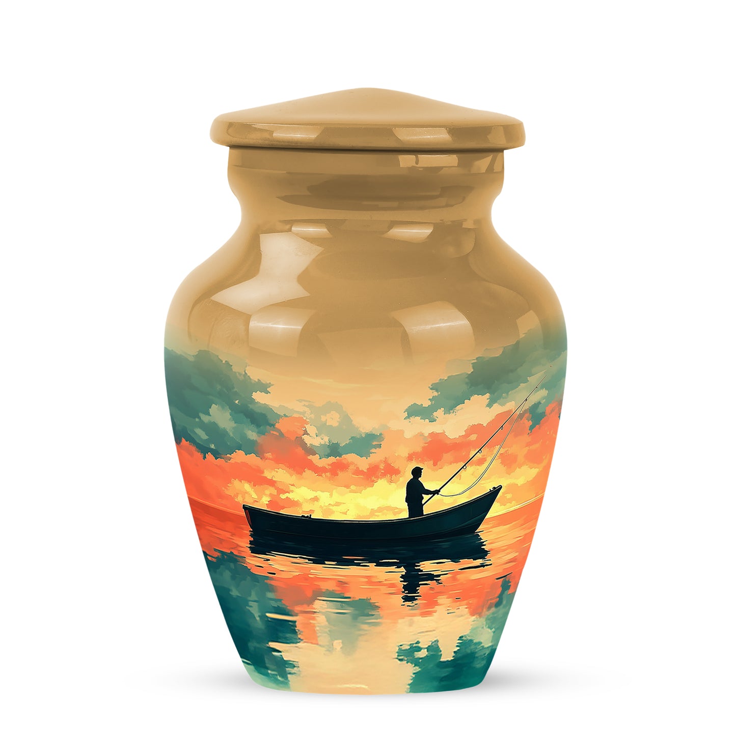 Gold Stately Fishing Cremation Urns for Human Ashes - 10-inch, 200 cu in - Yatskia