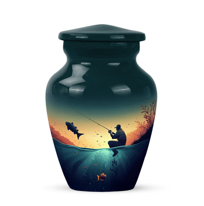 Personalized Teal Heavenly Fishing Cremation Urns for Human Ashes - 10-inch, 200 cu in - Yatskia