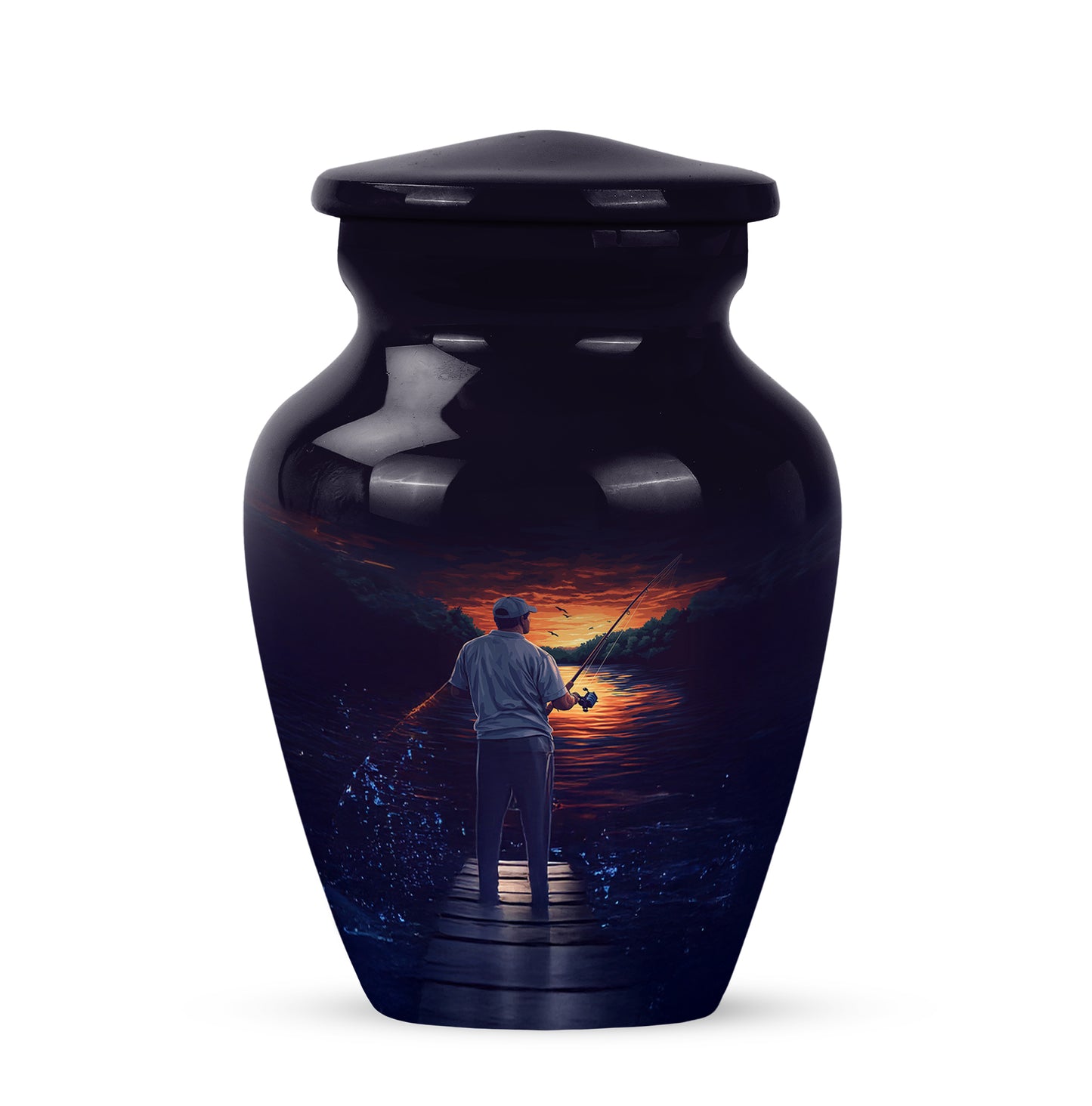 Personalized Blue Steadfast Fishing Cremation Urns for Human Ashes - 10-inch, 200 cu in - Yatskia
