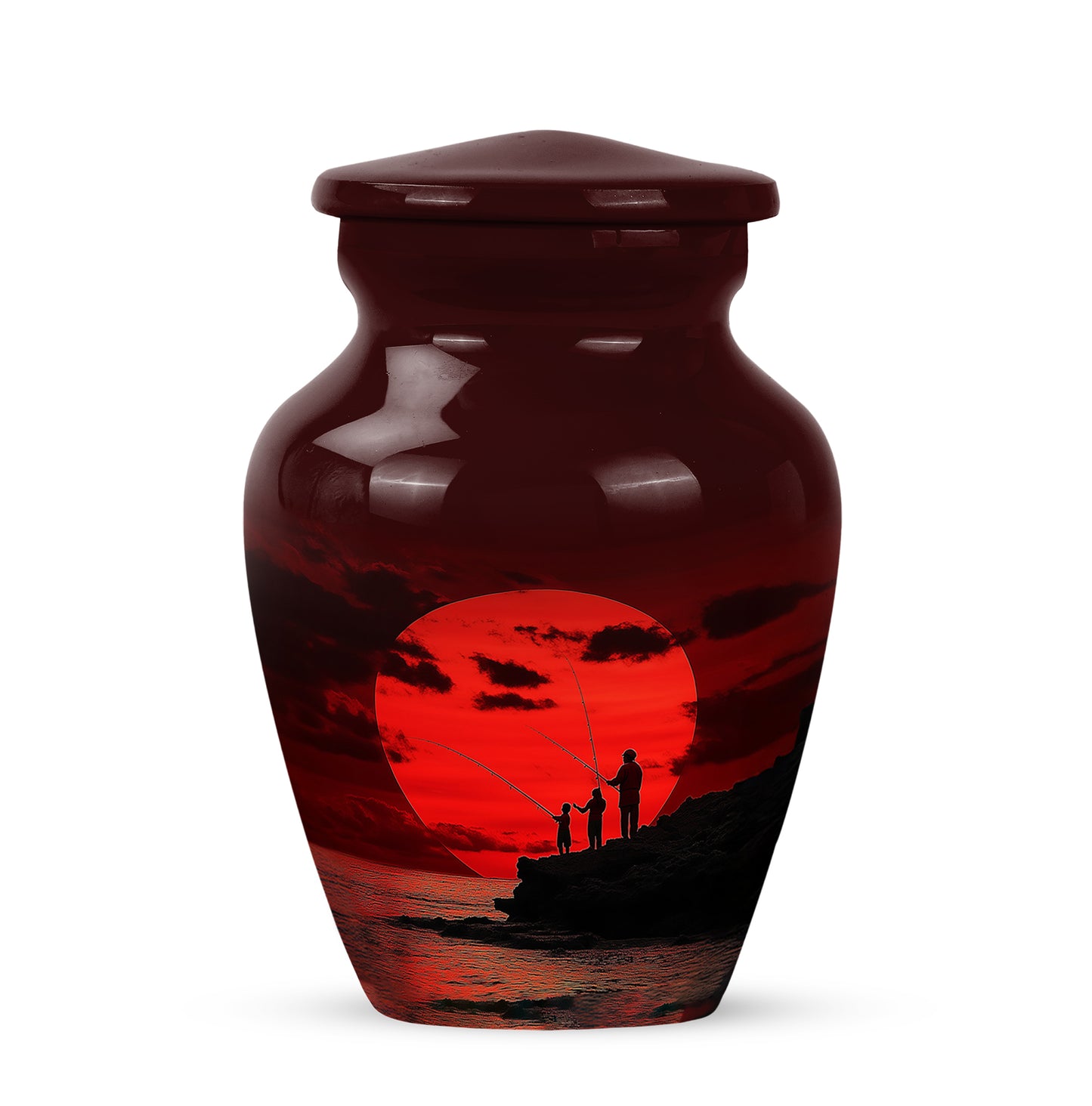 Harmonious Fishing Cremation Urns for Human Ashes - Red 10-inch - Yatskia