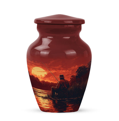 Personalized Red Revered Fishing Cremation Urns for Human Ashes - 10-inch, 200 cu in - Yatskia