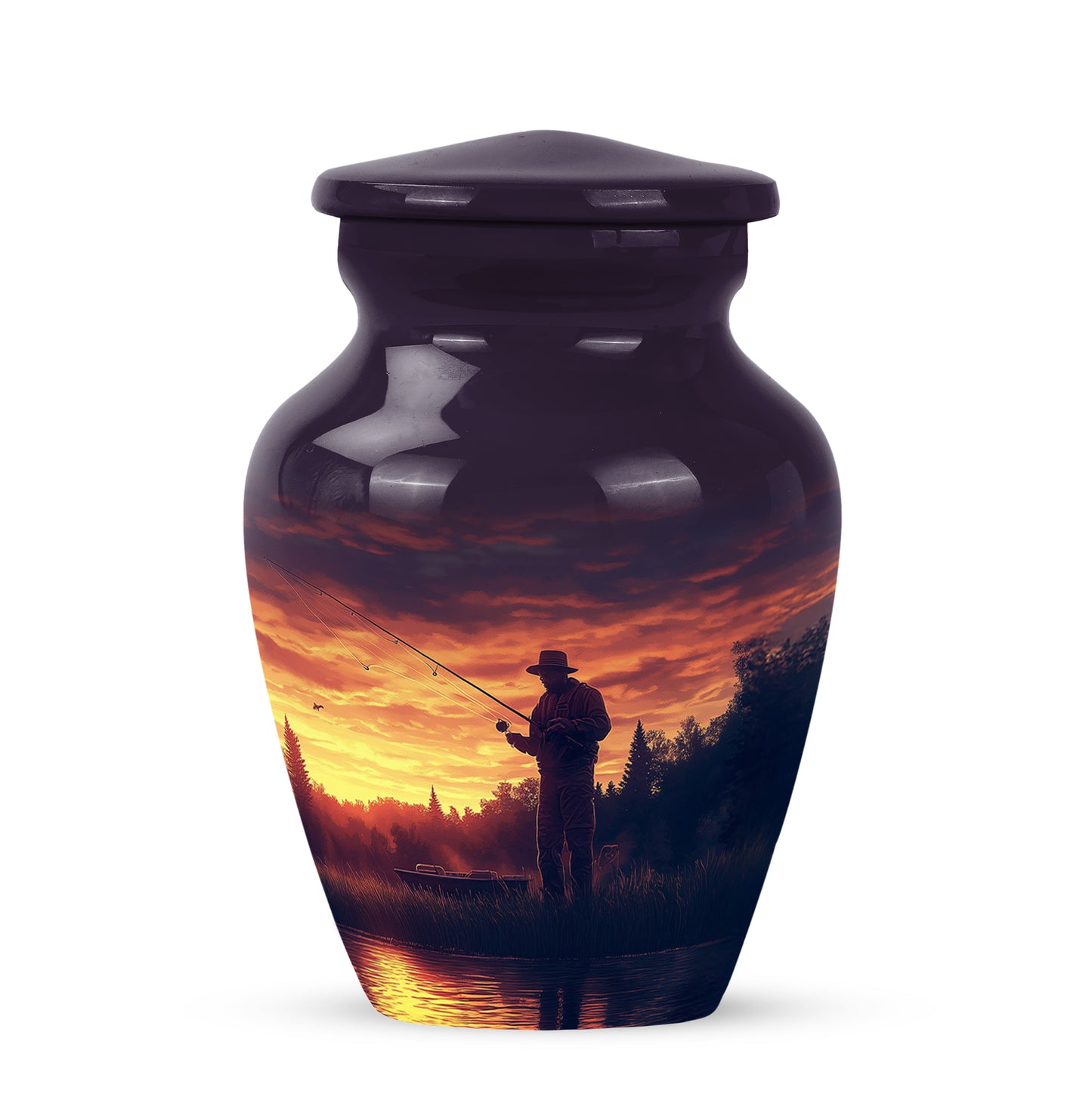 Personalized Fishing Cremation Urns - Tranquil Purple 10-inch, 200 cu in - Yatskia