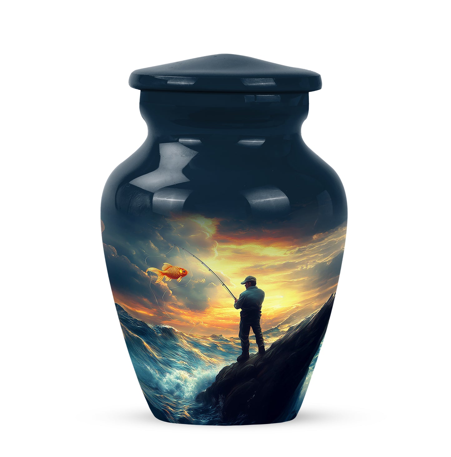 Personalized Blue Fishing Cremation Urns for Ashes - Enchanting 10-inch - Yatskia