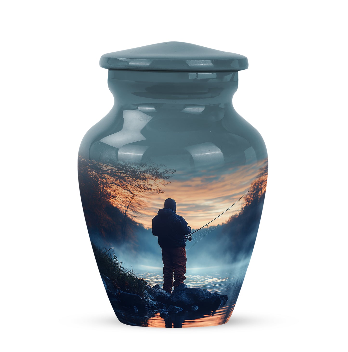 Personalized Fishing Cremation Urns - Eminent Blue 10-inch, 200 cu in - Yatskia