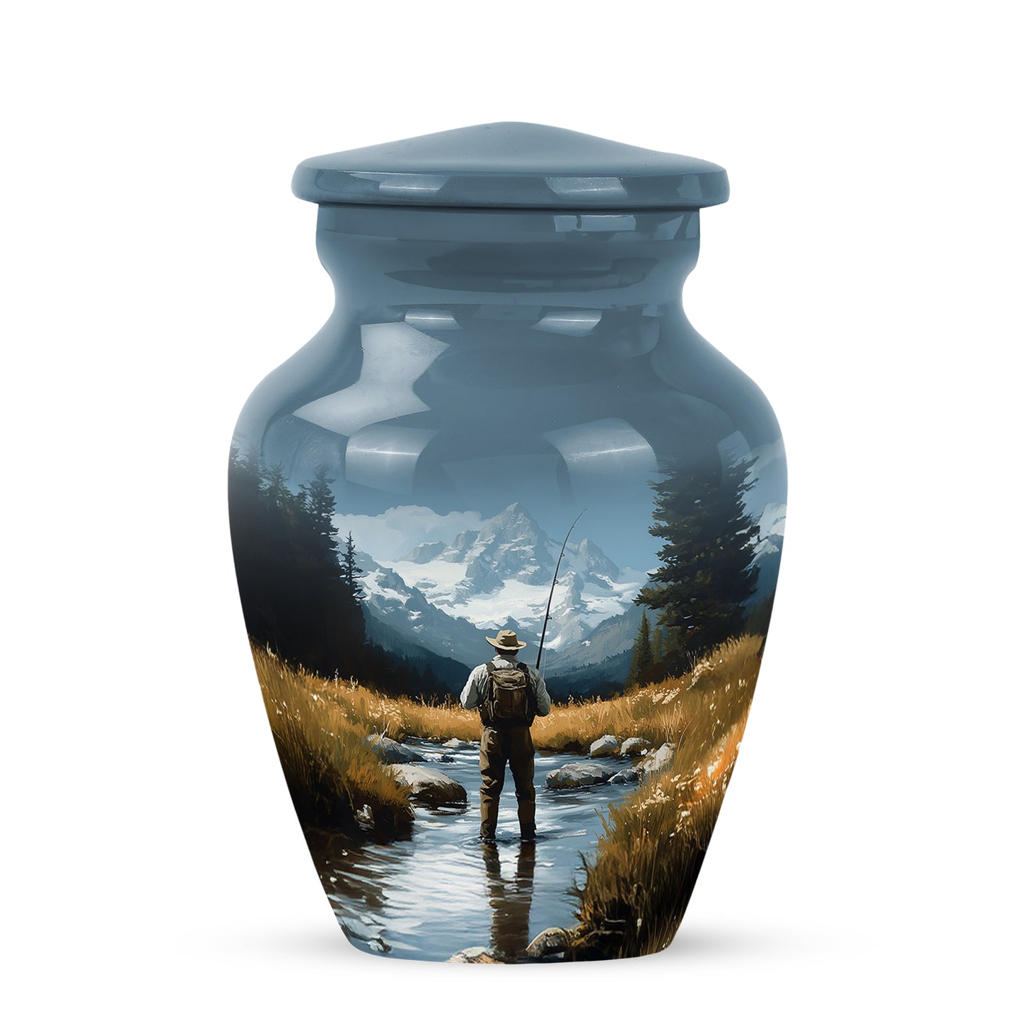 Blue Fishing Cremation Urns - Imperial Devotion 10-inch, 200 cu in - Yatskia