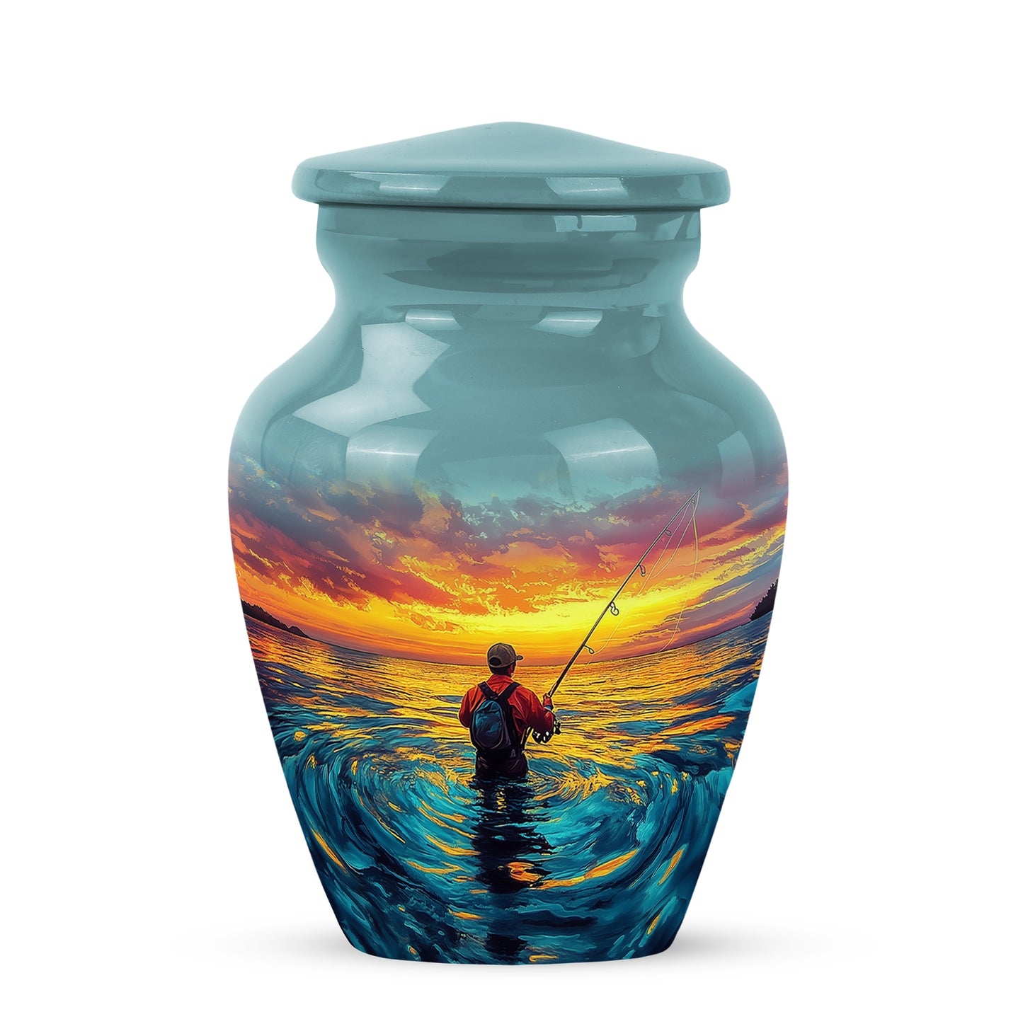 Personalized Fishing Cremation Urns - Pristine Teal 10-inch, 200 cu in - Yatskia