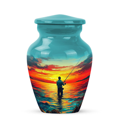 Divine Teal Fishing Cremation Urn for Ashes - 10-inch, 200 cu in - Yatskia
