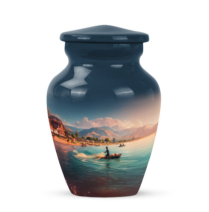 Blue Fishing Cremation Urns - Opulent Passage 10-inch, 200 cu in - Yatskia
