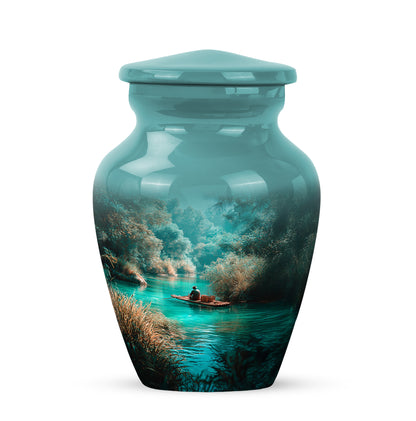 Teal Beloved Fishing Cremation Urns for Human Ashes - 10-inch, 200 cu in - Yatskia