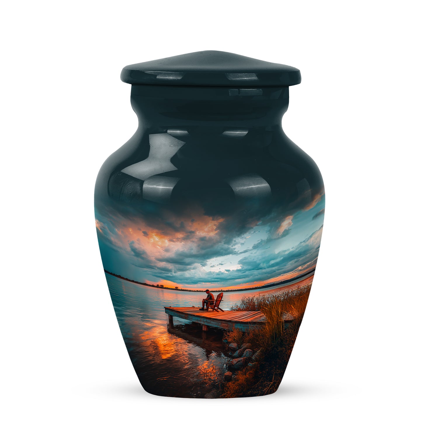Timeless Teal Fishing Cremation Urn for Ashes - 10-inch, 200 cu in - Yatskia