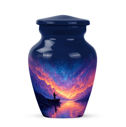 Inspiring Blue Fishing Dedication Urn for Human Ashes - 10-inch, 200 cu in - Yatskia