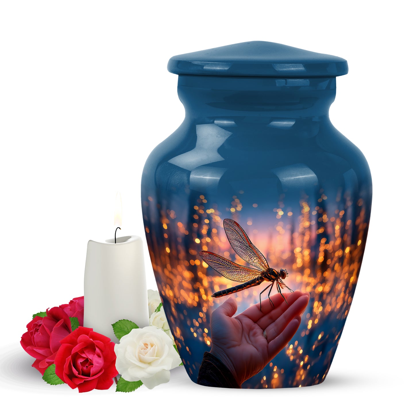 Personalized Elegant Dragonfly Cremation Urns - Blue 10-inch, 200 cu in - Yatskia