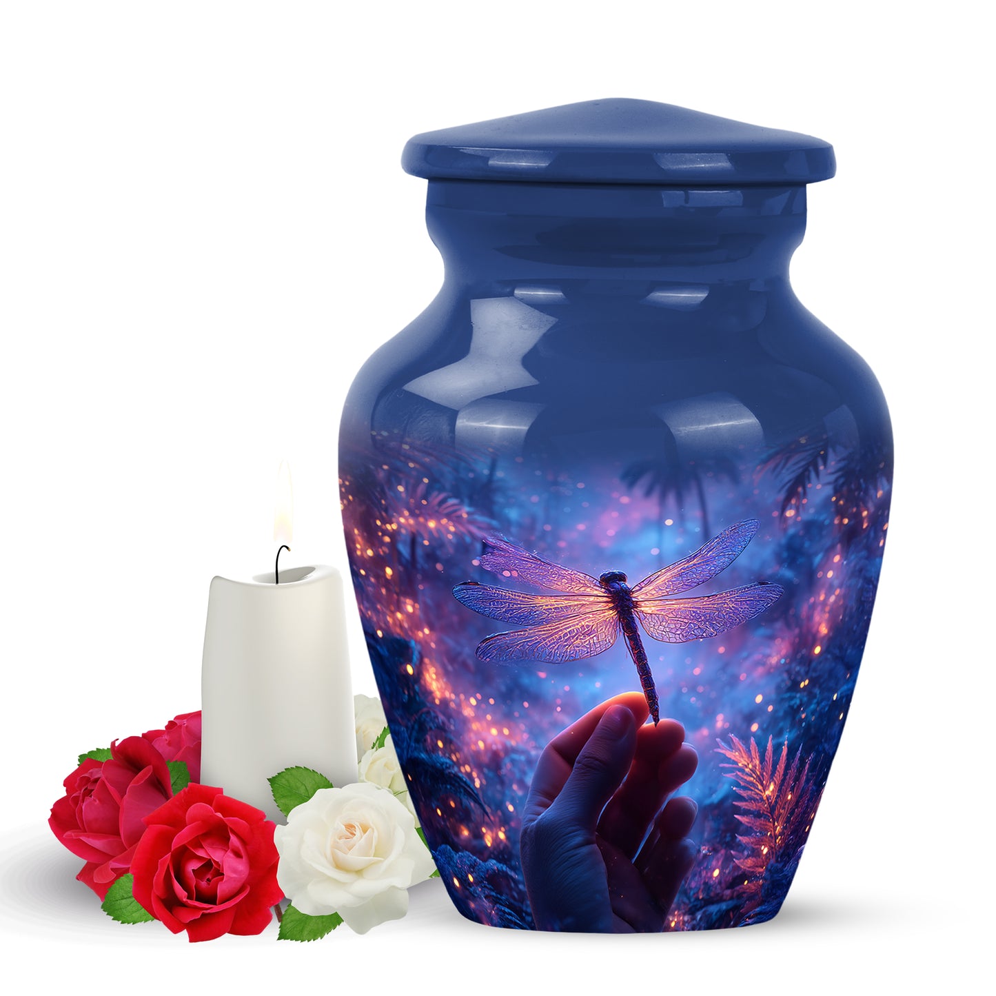 Personalized Eternal Dragonfly Cremation Urns - Blue 10-inch, 200 cu in - Yatskia