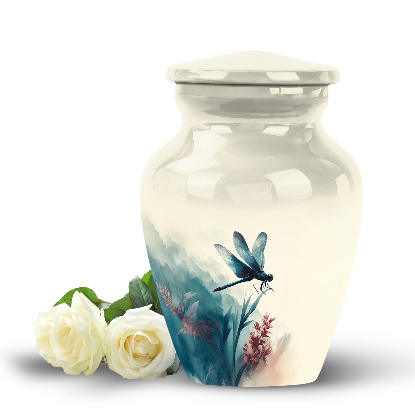 Personalized Seraphic Dragonfly Cremation Urns - White 10-inch, 200 cu in - Yatskia