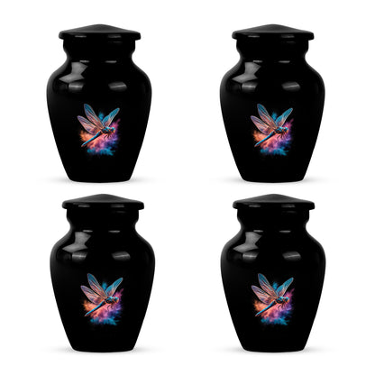 Obsidian Black Dragonfly Cremation Urn side profile showing urn shape - traditional dragonfly engraving with hand-polished finish - 10 inch aluminum urn for cremated remains