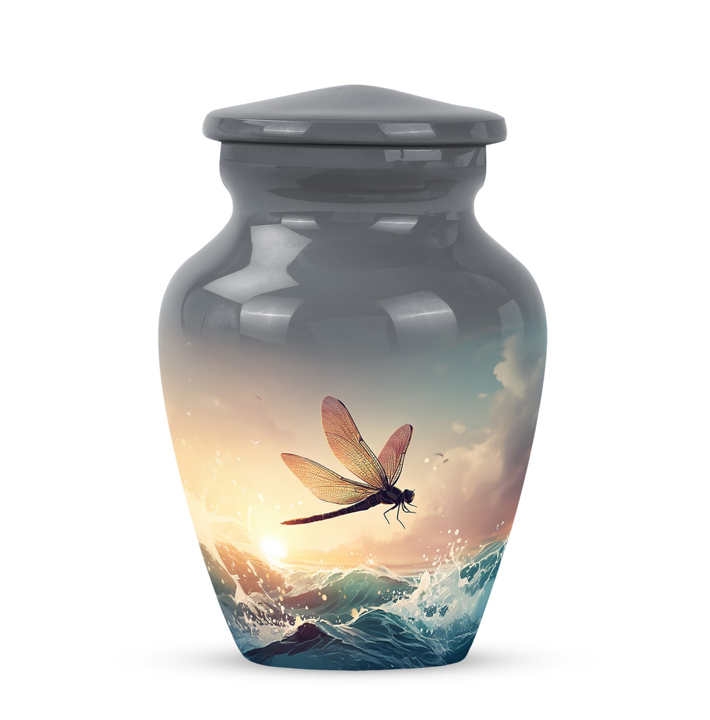 Personalized Dragonfly Cremation Urns - Soothing Gray 10-inch, 200 cu in - Yatskia