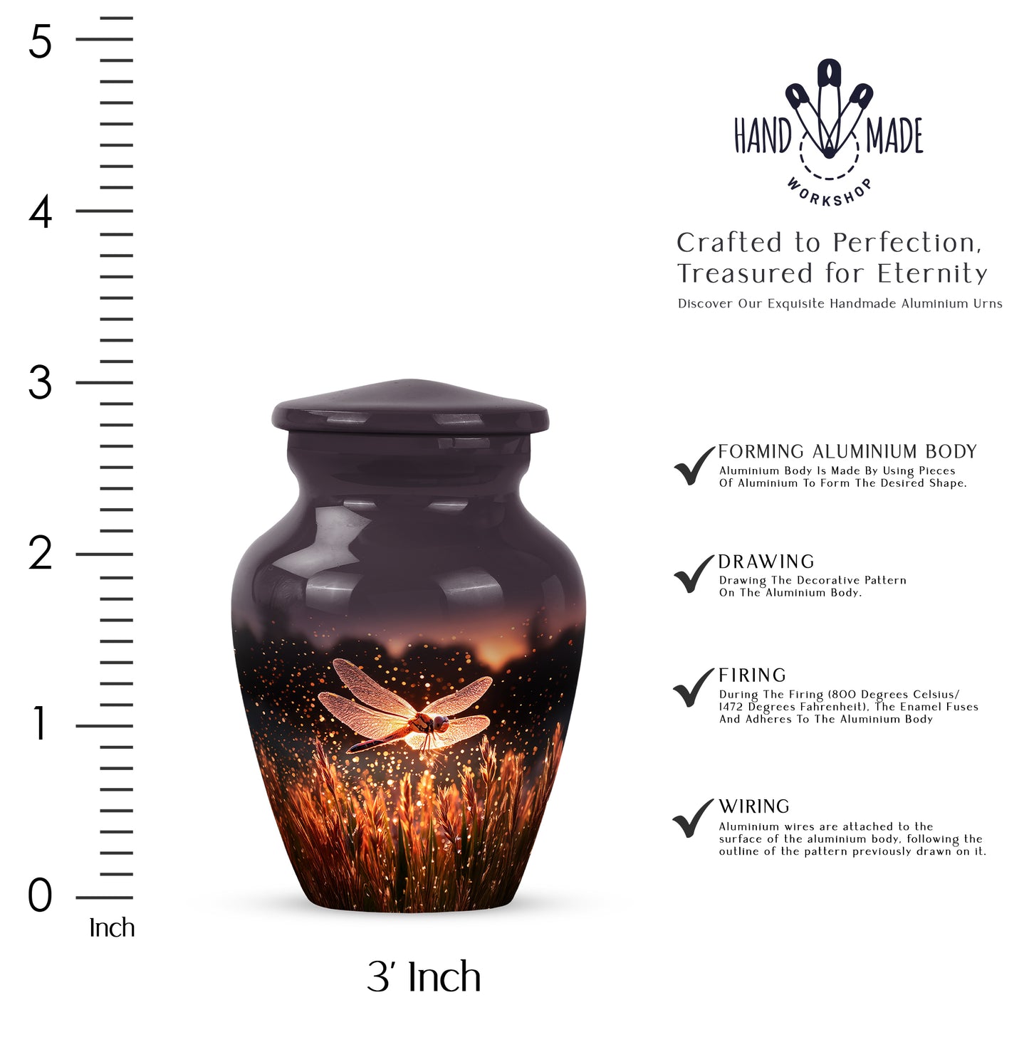 Pastel Pink Dragonfly Cremation Urn close-up of engraving and surface detail - timeless dragonfly motif etched into premium metal - mini keepsake memorial for portion of cremation ashes