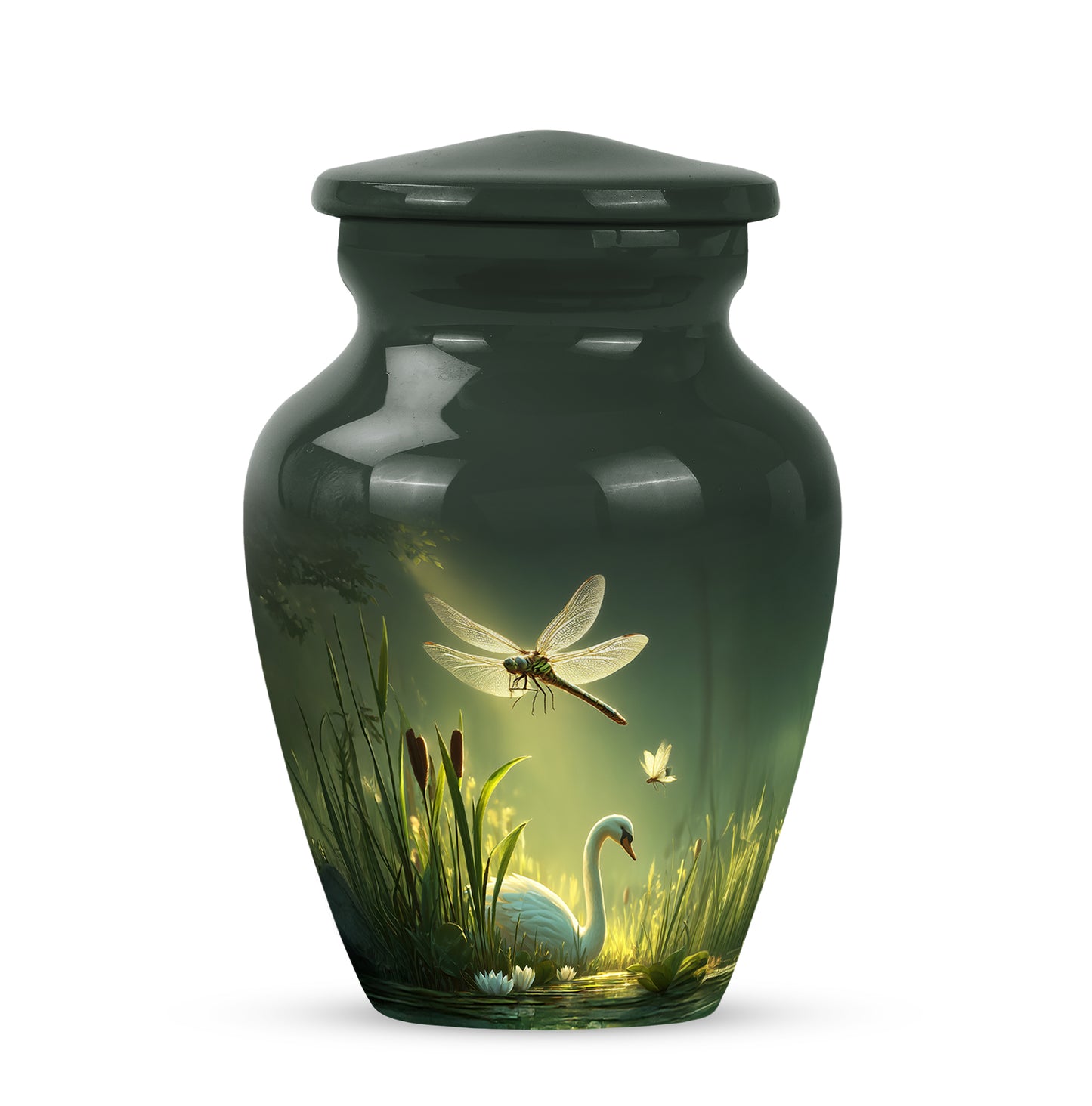 Green Sacred Dragonfly Cremation Urns for Human Ashes - 10-inch, 200 cu in - Yatskia