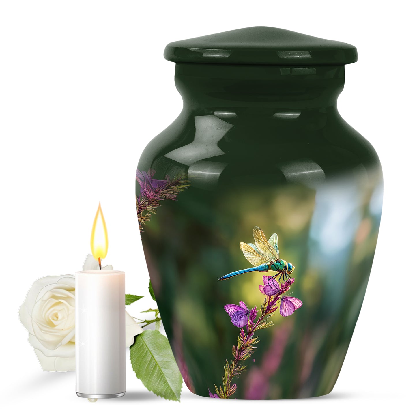 Illustrious Dragonfly Memorial Cremation Urns - Green 10-inch, 200 cu in - Yatskia
