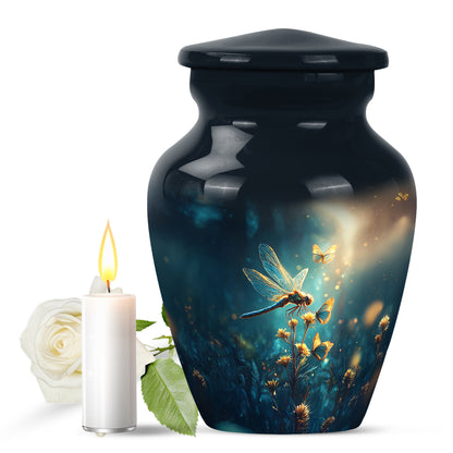 Blue Sacred Dragonfly Cremation Urns for Human Ashes - 10-inch, 200 cu in - Yatskia