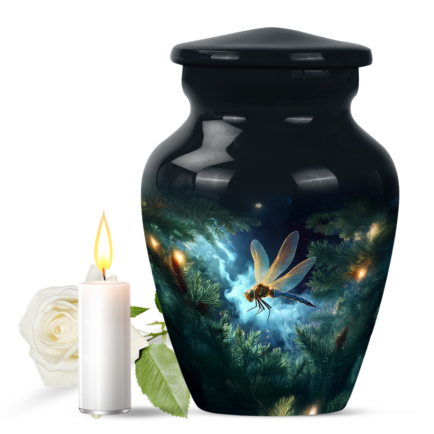 Resplendent Blue Dragonfly Cremation Urn for Ashes - 10-inch, 200 cu in - Yatskia