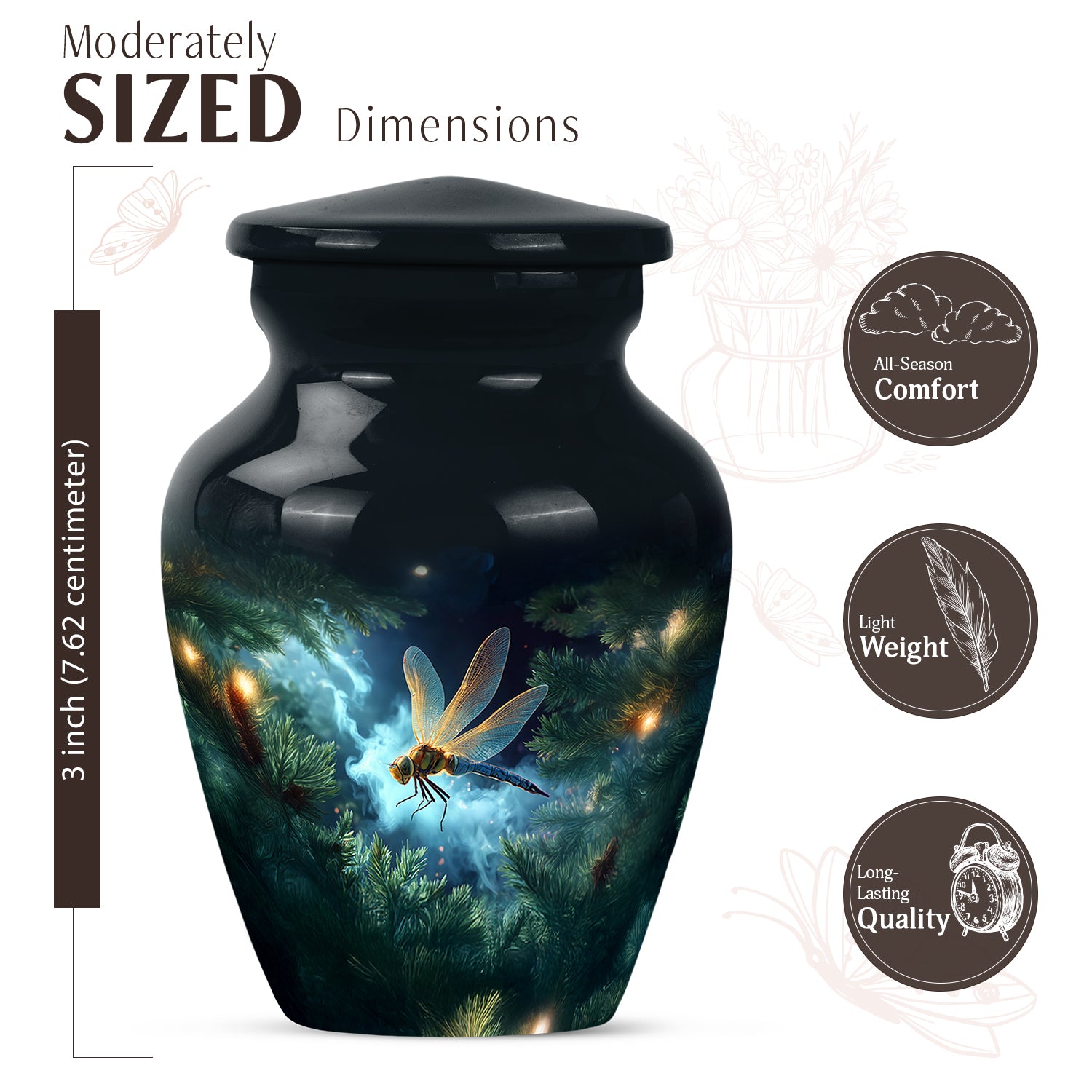 Calming Blue Dragonfly Cremation Urn close-up of engraving and surface detail - traditional dragonfly engraving with hand-polished finish - mini keepsake memorial for portion of cremation ashes