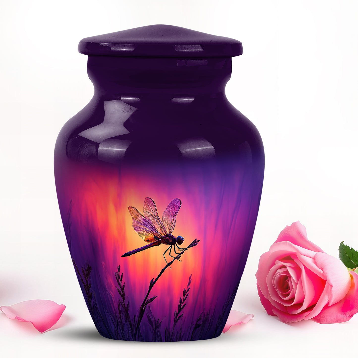Purple Sacred Dragonfly Cremation Urns for Human Ashes - 10-inch, 200 cu in - Yatskia
