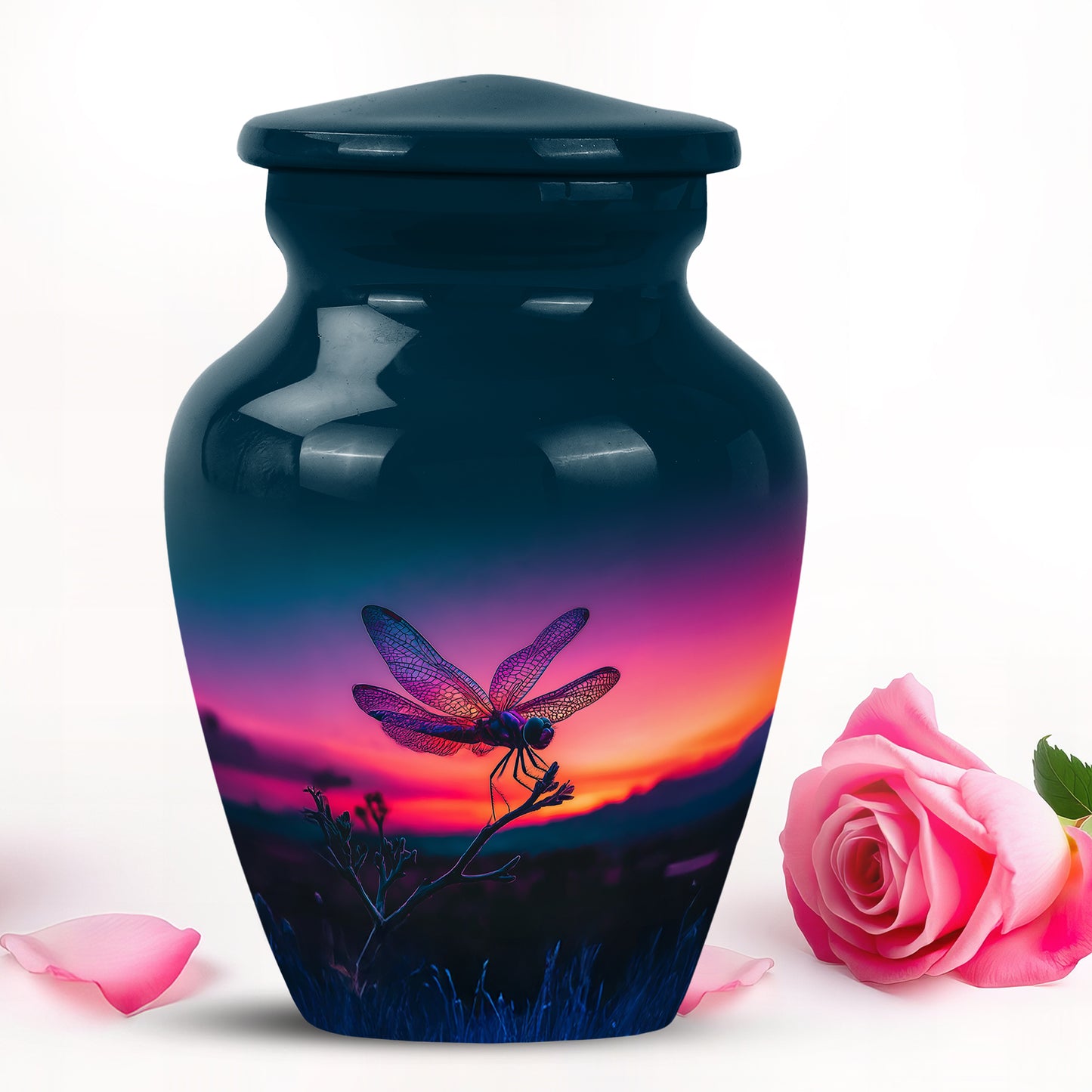 Timeless Blue Dragonfly Cremation Urn for Ashes - 10-inch, 200 cu in - Yatskia