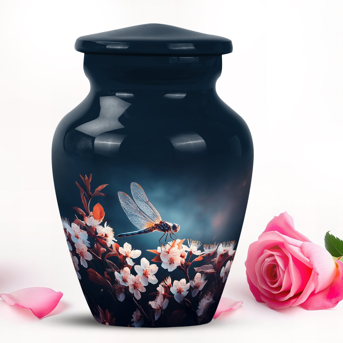 Personalized Blue Revered Dragonfly Cremation Urns for Human Ashes - 10-inch, 200 cu in - Yatskia
