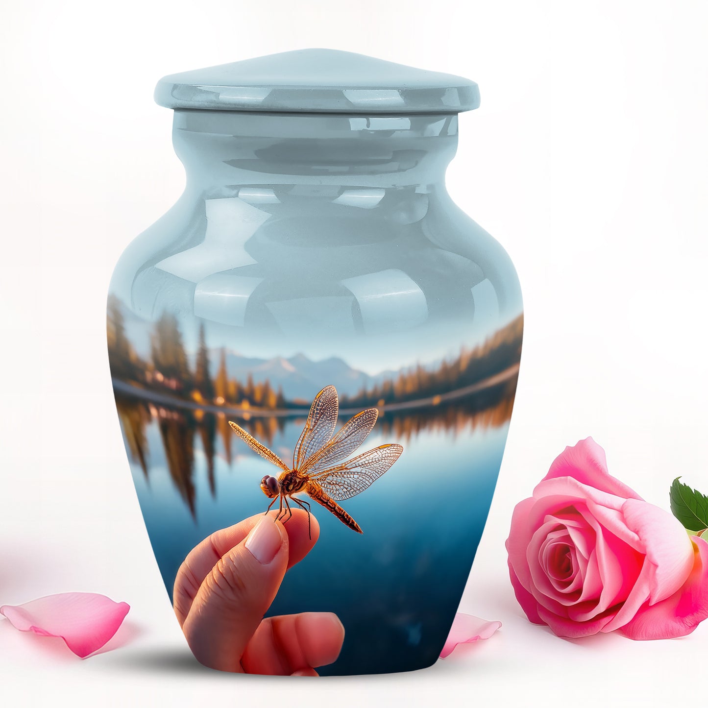Personalized Dragonfly Cremation Urns - Pristine Blue 10-inch, 200 cu in - Yatskia