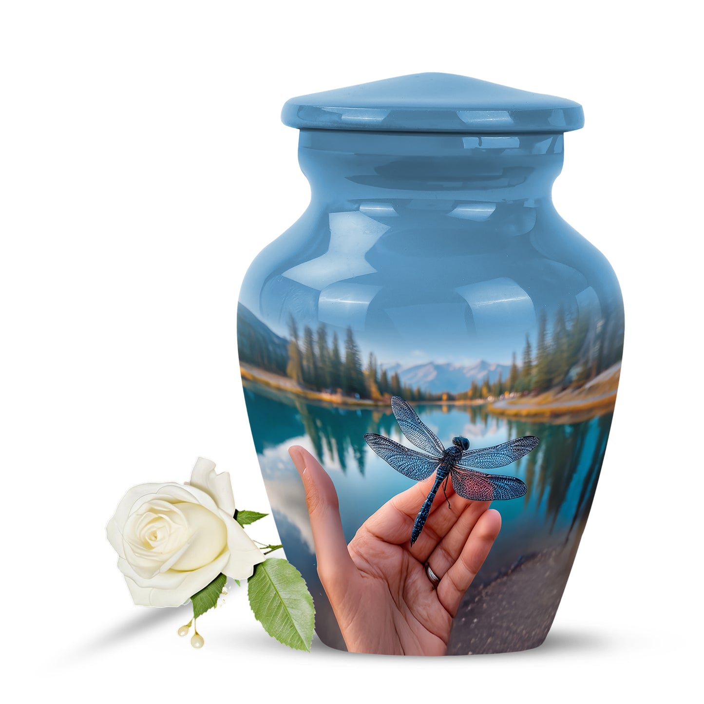Personalized Blue Cherished Dragonfly Cremation Urns for Human Ashes - 10-inch, 200 cu in - Yatskia