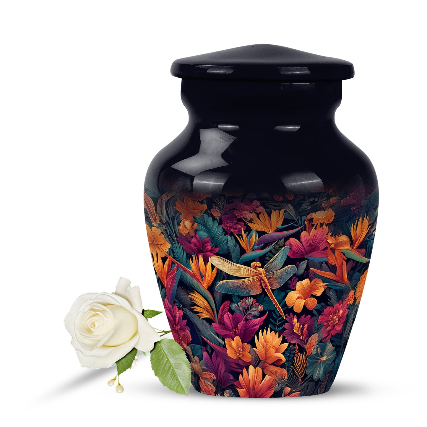 Luminous Blue Dragonfly Guardian Urn for Human Ashes - 10-inch, 200 cu in - Yatskia