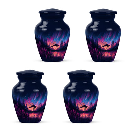 Azure Dragonfly Cremation Urn side profile showing urn shape - classic sculpted dragonfly pattern on smooth aluminum - 10 inch aluminum urn for cremated remains