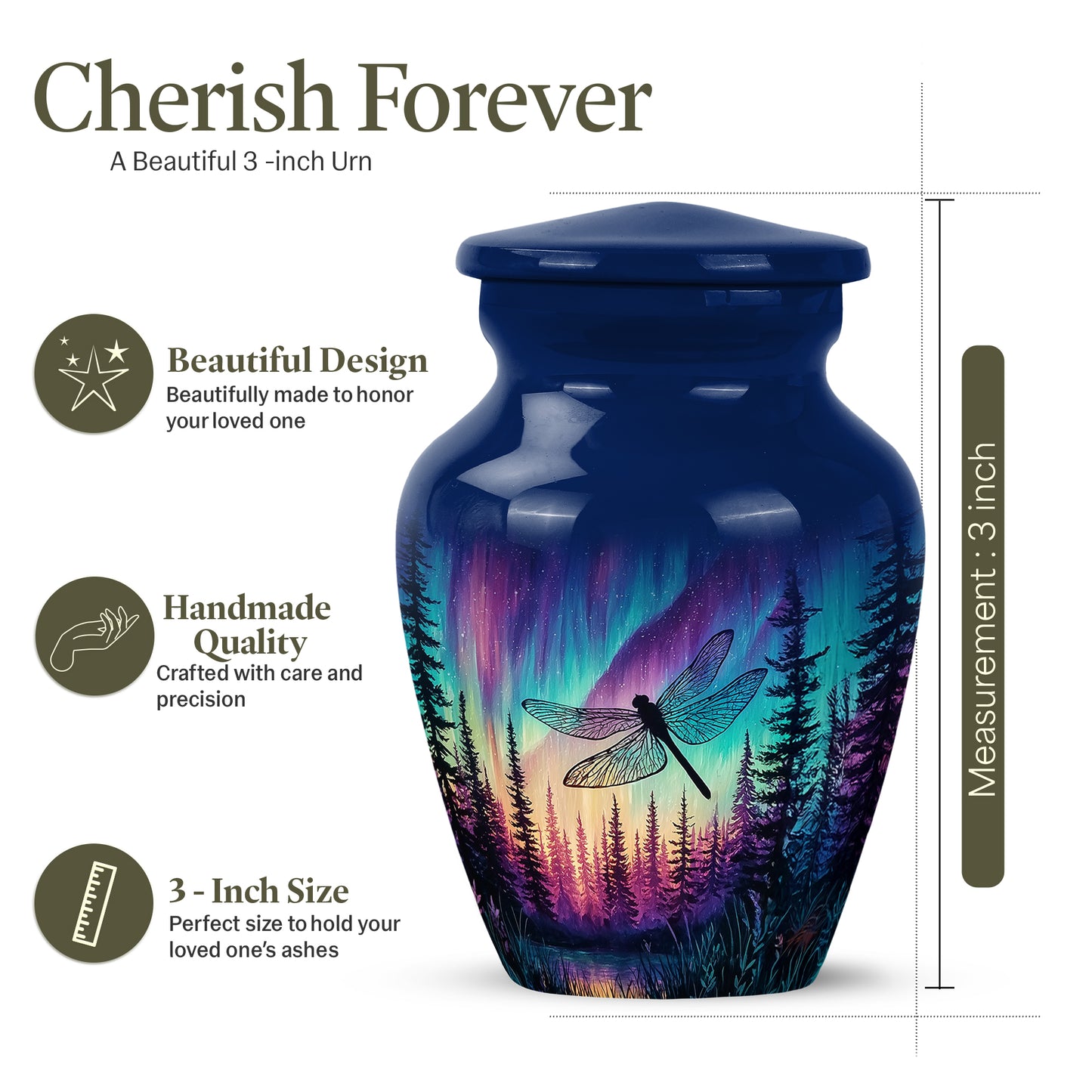 Dusty Blue Dragonfly Cremation Urn close-up of engraving and surface detail - timeless dragonfly motif etched into premium metal - mini keepsake memorial for portion of cremation ashes