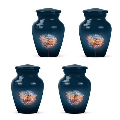 Indigo Dragonfly Cremation Urn side profile showing urn shape - timeless dragonfly motif etched into premium metal - 10 inch aluminum urn for cremated remains
