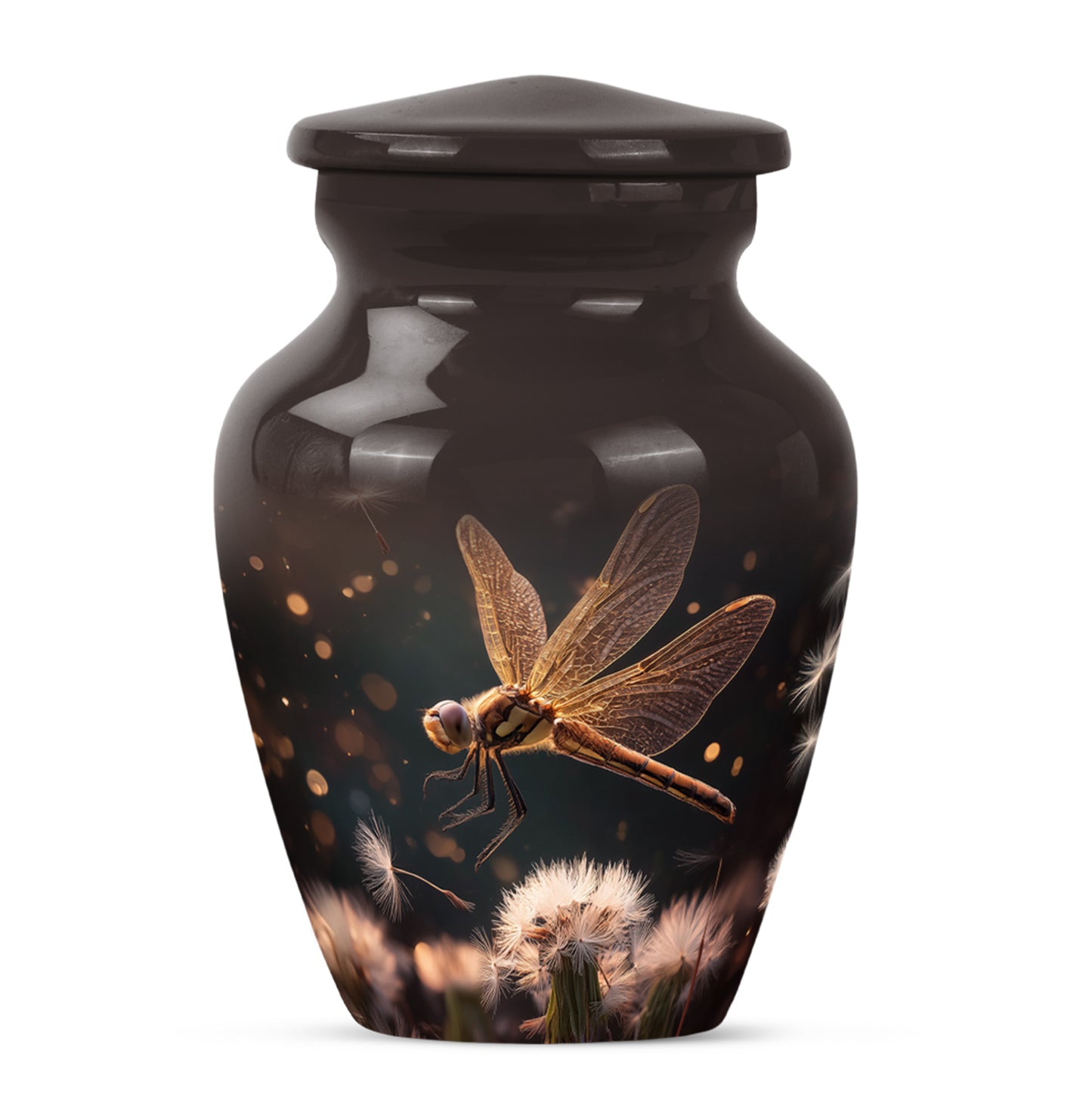 Radiant Dragonfly Memorial Cremation Urns - Black 10-inch, 200 cu in - Yatskia