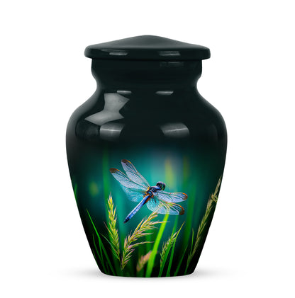Teal Dragonfly Cremation Urns - Opulent Comfort 10-inch, 200 cu in - Yatskia