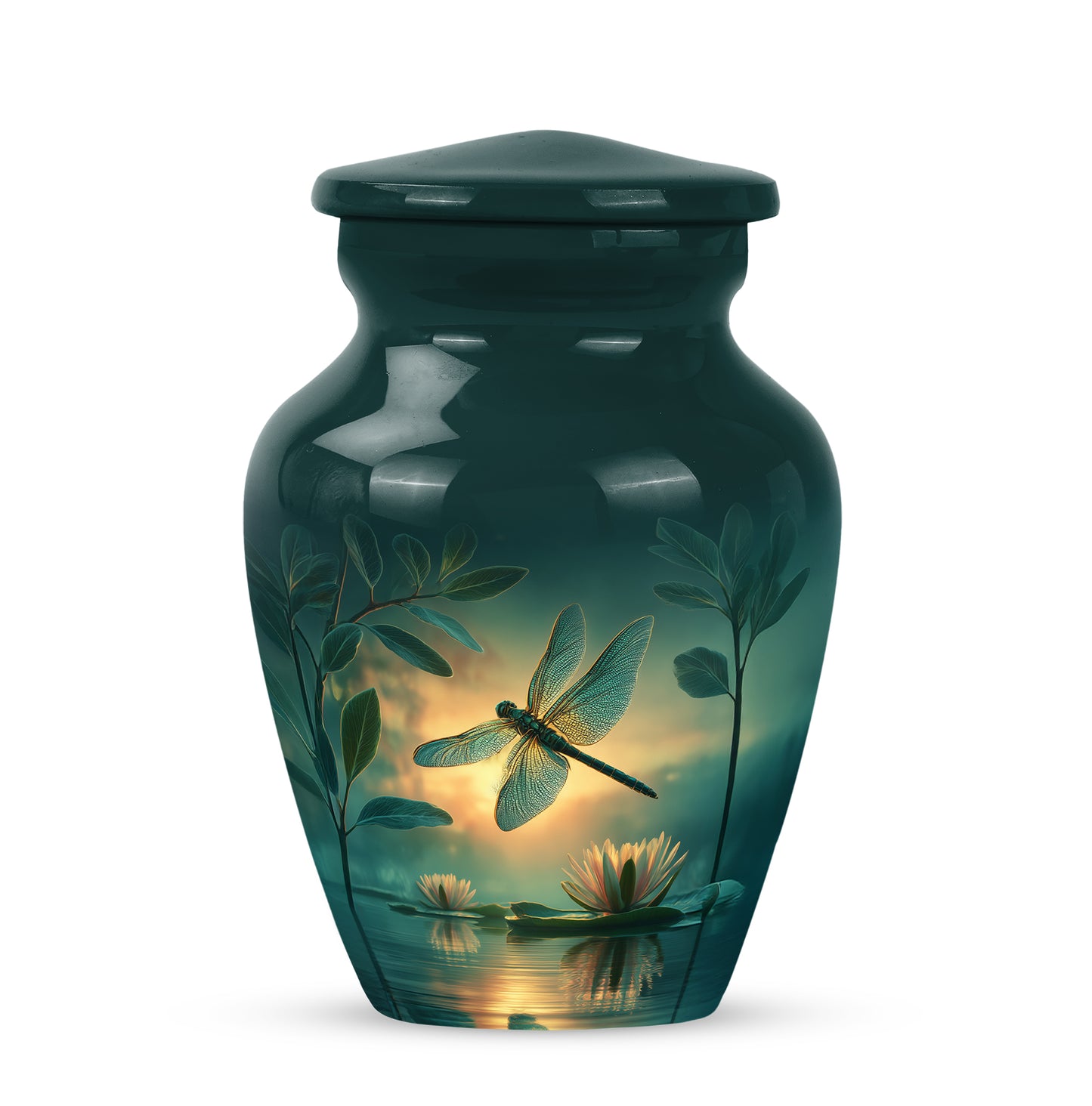 Harmonious Dragonfly Cremation Urns for Human Ashes - Teal 10-inch - Yatskia
