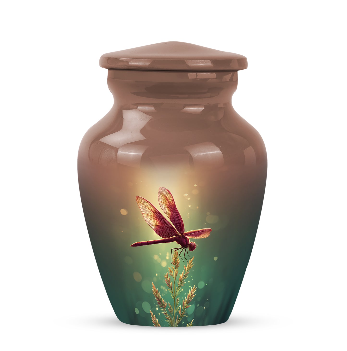 Gold Exquisite Dragonfly Memorial Urn for Ashes - 10-inch, 200 cu in - Yatskia
