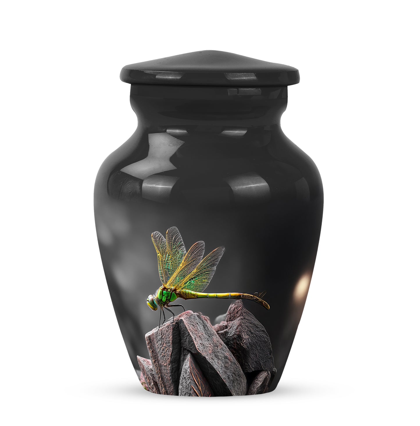 Personalized Eternal Dragonfly Cremation Urns - Black 10-inch, 200 cu in - Yatskia