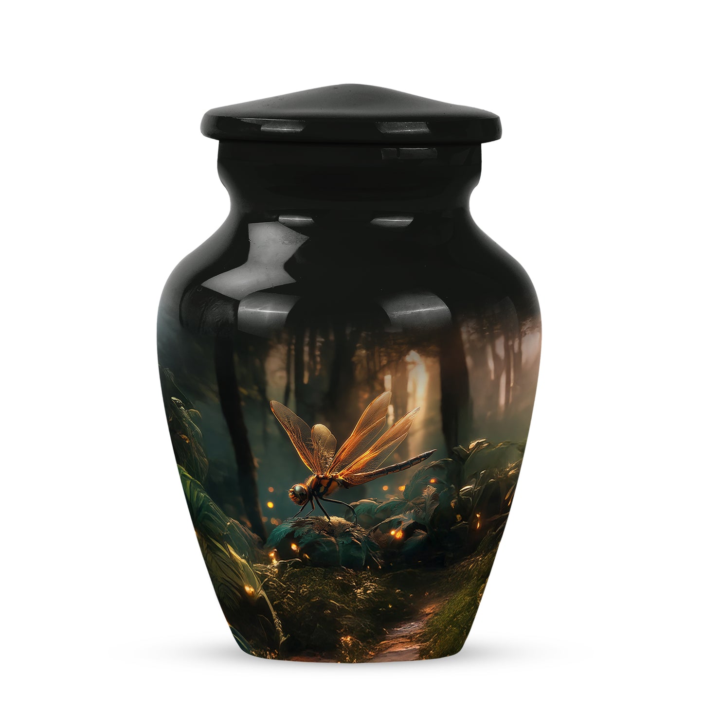 Distinguished Black Dragonfly Cremation Urn for Ashes - 10-inch, 200 cu in - Yatskia