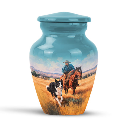 Personalized Teal Cherished Cowboy Cremation Urns for Human Ashes - 10-inch, 200 cu in - Yatskia