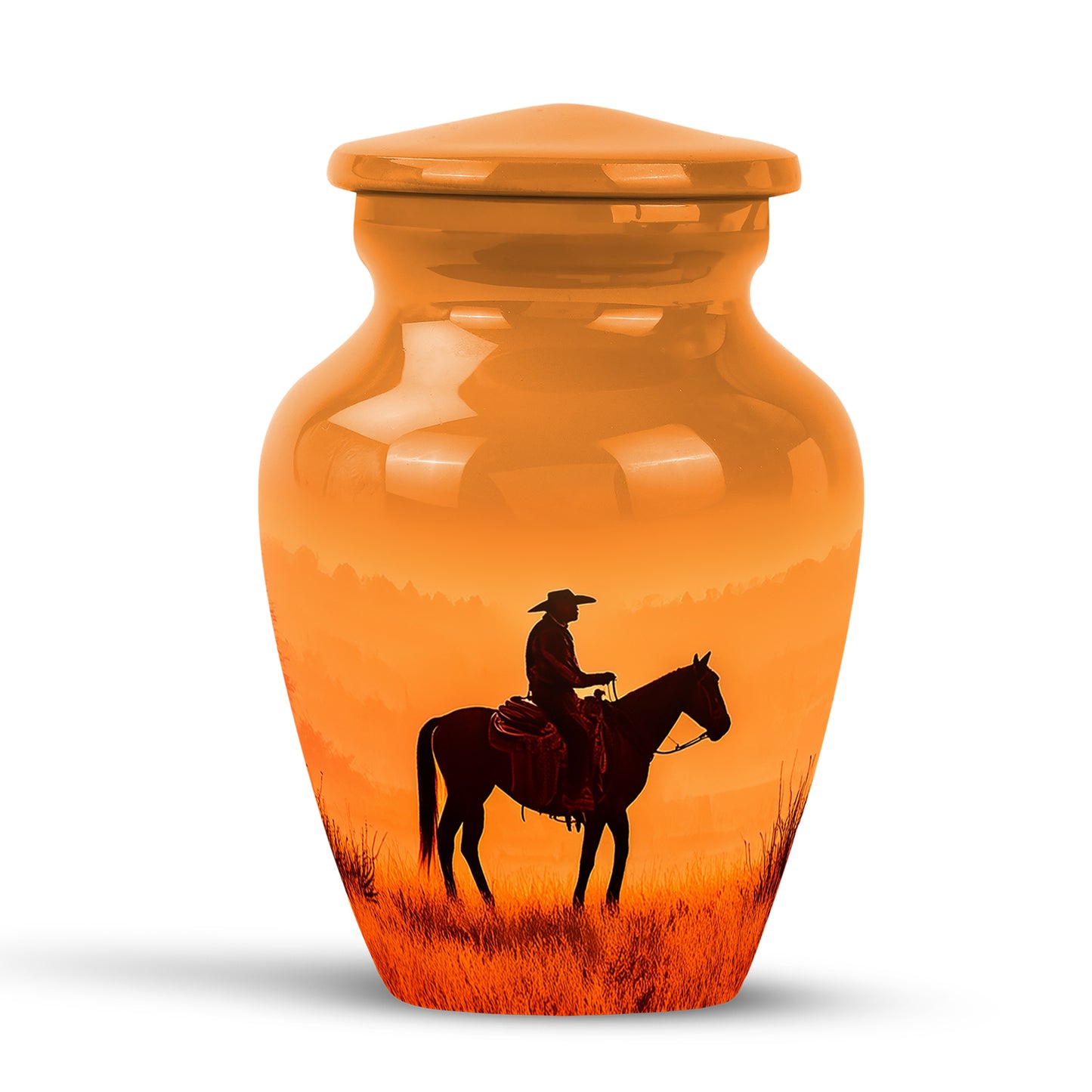 Gold Cowboy Benediction Cremation Urns for Human Ashes - 10-inch, 200 cu in - Yatskia